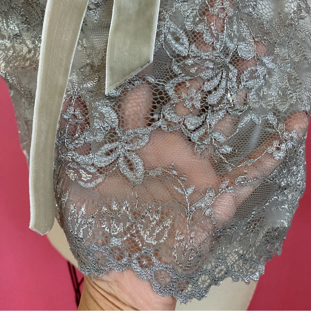 Y2K FairyCore WhimsiGoth Silver Metallic Lace Empire Waist Velvet Adorned Tank 8 - Picture 8 of 17